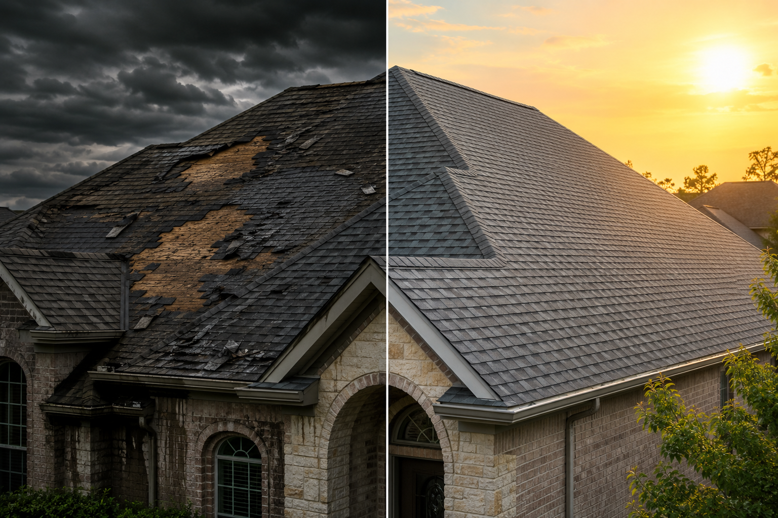 Before and After Emergency Roof Repair - DP Roofing